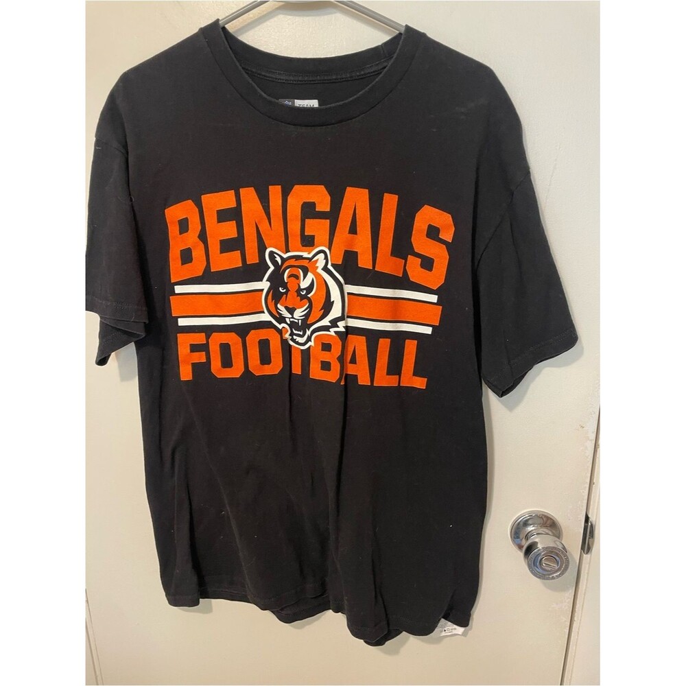 Mens NFL cincinnati Bengals black tee shirt logo athletic sz L football athletic